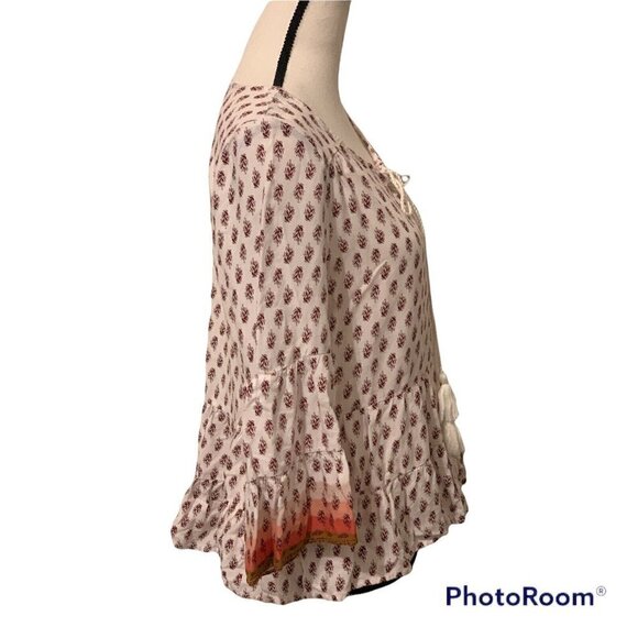 Mudd Women Ruffle Peplum Top Pheasant Blouse Size S 3/4 Bell Sleeve Ruffle Hem - Picture 5 of 12